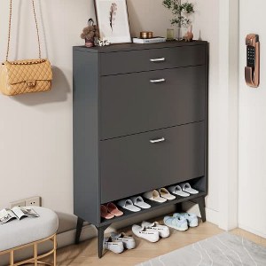 Cabinet with 2 Flip Drawers Open Shelf Modern Shoe Racks Storage Organizer - 1 of 4