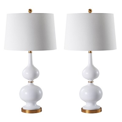 Set of 2 Myla Table Lamp (Includes LED Light Bulb) White/Gold Leaf - Safavieh