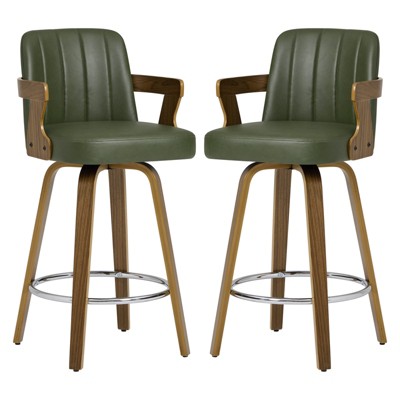 Bekrvio 26" Swivel Counter Height Bar Stools Set of 1/2/3/4,Faux Leather Upholstered Bar Chairs with Back & Arm for Kitchen Island,Black