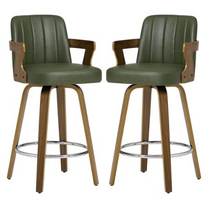 Bekrvio 26" Swivel Counter Height Bar Stools Set of 1/2/3/4,Faux Leather Upholstered Bar Chairs with Back & Arm for Kitchen Island,Black - 1 of 4