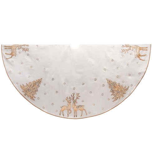 Kurt Adler 72-Inch White Tree Skirt with Gold Glitter Tree and Reindeer Design - image 1 of 4