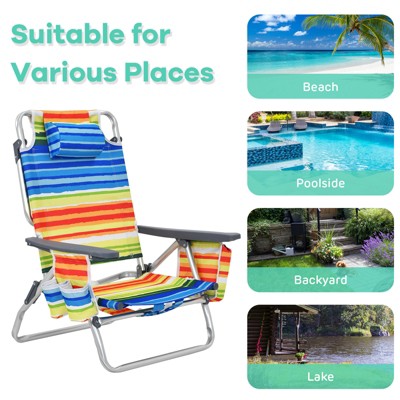 Colorful Striped Aluminum Folding Beach Chairs with Arms
