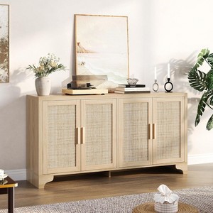 62 Inch Rattan Sideboard Buffet Cabinet, Four-Door Sideboard, Large Storage Cabinet, Modern Farmhouse Accent Table, for Kitchen, Dining Room - 1 of 4