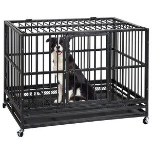 Heavy Duty Large Dog Cage with Wheels Sturdy Locks, Dog Kennel Indoor and Removable Tray for All Large Pets - 1 of 4