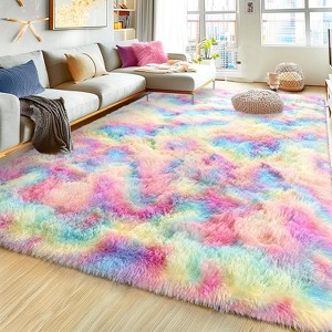 5x7ft Soft Fluffy Rainbow Area Rug, Non-Slip Shag Carpet for Living Room Bedroom, Plush Rug for Home Dorm Decor - 1 of 4