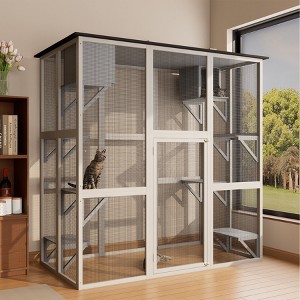 KTMBDW Outdoor Cat Enclosure Large Cat House for Mulitiple Cats Walk in Kitty Cage with Tarp Roof, Gray - 1 of 4