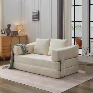 GlasFlength Modern Minimalist Sofa, Fold-Out Sofa Bed, Convertible Chair Floor Couch for Living room, Bedroom, White, 33.5"*30"*17.3" - 1 of 4