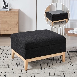 GDFStudio Lucia Modern 33.8" Solid Wood and Fabric Upholstered Round Storage Ottoman with Reversible Lid - 1 of 4