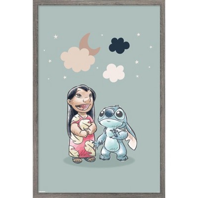 Trends International Disney Lilo and Stitch: Starry-Eyed - Clouds and Moon Framed Wall Poster Prints Barnwood Framed Version 14.725" x 22.375"