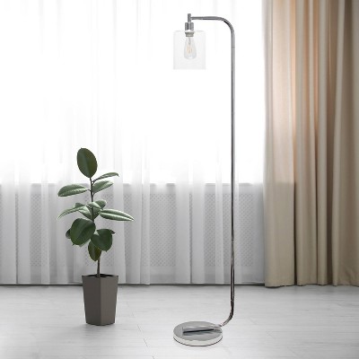 Sleek Chrome Arc Floor Lamp with Clear Glass Shade