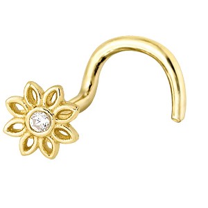Jewelry Avalanche 20G 14K Yellow Gold Sunflower Nose Screw Nose Ring Stud - 1 of 4