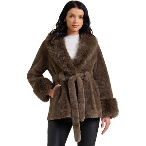 INSPIRE CHIC Women's Faux Fur Winter Lapel Shaggy Warm Fluffy Jacket with Pockets - 1 of 4