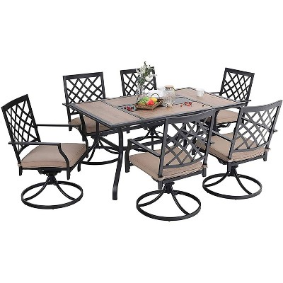 7pc Metal Patio Dining Set with Rectangular Table & 6 Swivel Chairs - Captiva Designs