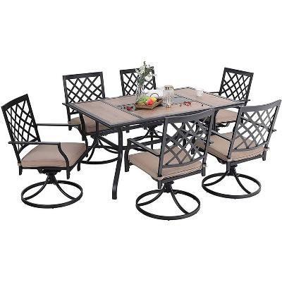 7pc Metal Patio Dining Set with Rectangular Table & 6 Swivel Chairs - Captiva Designs