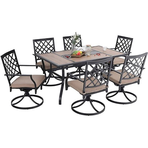 7pc Metal Patio Dining Set With, Dining Sets With Roller Chairs