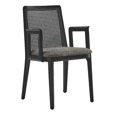 Modway Monarch Wood Dining Accent Armchair with Cane Back and Padded Seat in Black Black Gray