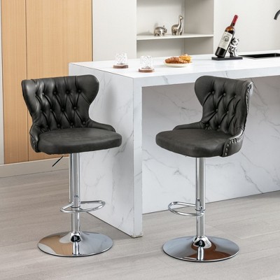 Modern Swivel Barstools PU Leather Upholstered Bar Stools With Back 25-33 Inch Height Adjustable For Home Pub Kitchen Island
