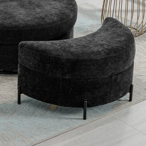 Hrinhom 32.7" W Half Moon Storage Ottoman,Modern Chenille Footstool with Metal Legs - 1 of 4