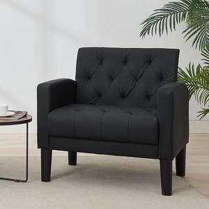 TYBOATLE Tufted Black Leather Accent Chair, Mid-Century Armchair for Office, Living Room, Bedroom - 1 of 4