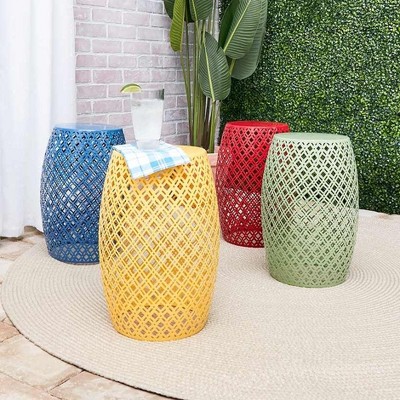 Red Metal Barrel Stool for Indoor/Outdoor Use