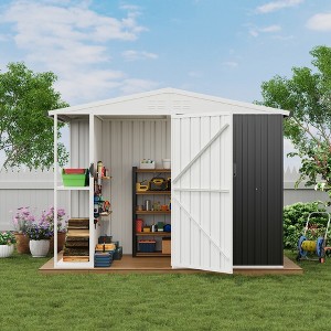 Outdoor Metal Storage Shed, Weatherproof Garden Tool Shed with Lockable Doors, Utility Tool Storage Shed with Open Shelves - 1 of 4