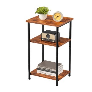 FONTOI 3 Layer Side Table with Adjustable Height for Books/Plants/Decor, Bedside Table with Storage Shelf for Living Room, Brown, 12"*31"*17.4" - 1 of 4