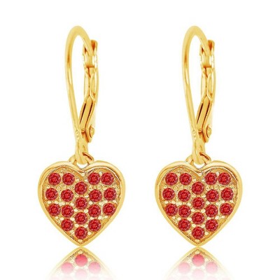 Chanteur Hypoallergenic Kids Jewelry Accessories Heart Red Crystal Yellow Gold Brass Plating Earrings leverback is made from 925 Sterling silver