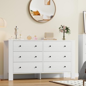 5 Drawer Tall Dresser for Bedroom with Deep Storage Drawers, Modern Wood Grain Chest with Metal Knobs, Narrow Vertical Clothes Organizer, White - 1 of 4