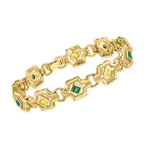 Ross-Simons Malachite and 3.40 ct. t.w. Peridot Art Deco-Style Bracelet in 18kt Gold Over Sterling - 1 of 3