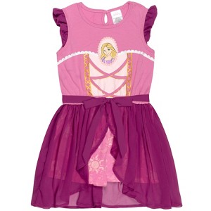Disney Princess Moana Frozen Rapunzel Jasmine Belle Girls Romper With Skirt Overlay Little Kid to Big - 1 of 4