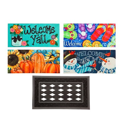 Evergreen Indoor Outdoor Doormat Bundle Set of 5 - Frame and 4 Welcome Seasonal Inserts Spring Summer Fall and Winter