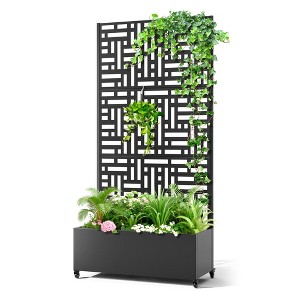 TOAOTBNBO Metal Raised Garden Bed with Geometric Pattern, Outdoor Planter Box with Wheels, Modern Privacy Screen for Climbing Plants - 1 of 4