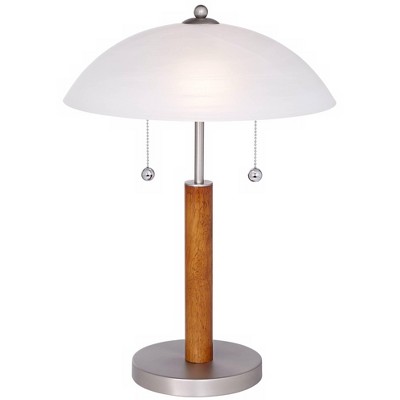 360 Lighting Modern Accent Table Lamp 19 1/2" High Cherry Walnut Wood White Frosted Glass Shade for Bedroom Nightstand Office