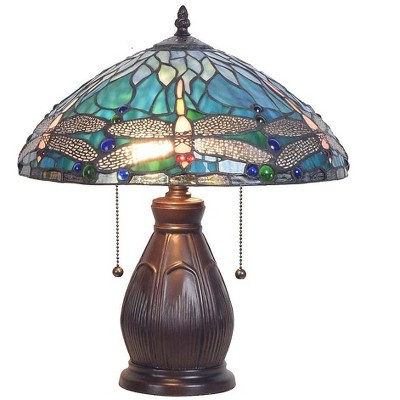 Plow & Hearth - Allendale Dragonfly Tiffany Stained Glass Table Lamp