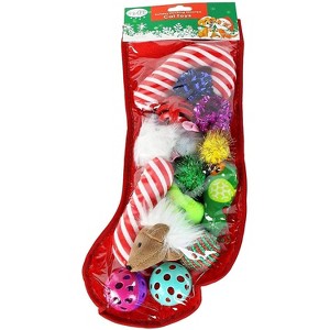 Midlee Christmas Stocking Cat Toy Gift Set (14 Toys)- Candy Canes, Bells, Mice Kitten Holiday Toys - 1 of 4