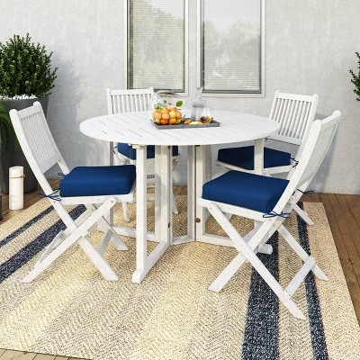 5pc Outdoor Folding Dining Set - Whitewash - CorLiving: Hardwood Frame, Water-Resistant, Includes Cushions