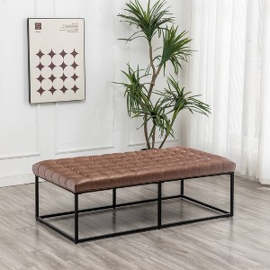 56" Wide Button Tufted Metal Ottoman - WOVENBYRD - 1 of 4