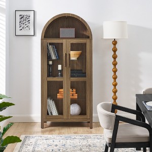 67" Tall Arched Cabinet, 5-Tier Arched Kitchen Pantry with Glass Doors & Shelves, Modern Display Storage Cabinets - 1 of 4