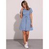 INSPIRE CHIC Women's Point Collar Front Elastic Waist Drawstring Mini Shirt Dress with Pocket - 3 of 4
