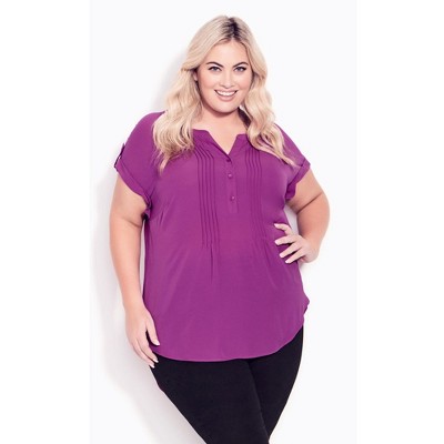Avenue Women's Plus Size Button Pleat Top