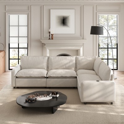 Modular Sectional Sofa with Heatable cushion Power Recliner Chair, V-Shape Sectional Corner Sofa Deep Seat Soft Couch with USB Ports for Living Room