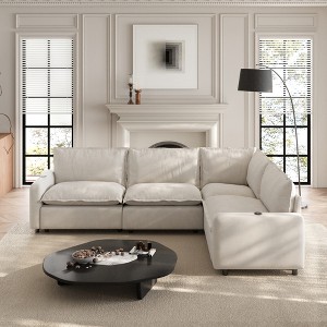 Modular Sectional Sofa with Heatable cushion Power Recliner Chair, V-Shape Sectional Corner Sofa Deep Seat Soft Couch with USB Ports for Living Room - 1 of 4