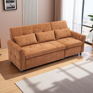 82" Chenille 2-in-1 3-Seater Sofa with Pull-Out Bed & USB Ports - 1 of 4
