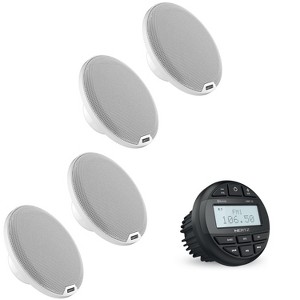 Hertz Marine HMR-10 Marine Digital Media Receiver Gauge style Receiver and ( 2 Pair ) HEX Series HEX-65-C-W 6.5" 4-Ohm Marine Classic Coax Set - White - 1 of 4