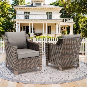 POCASSY Brown Wicker Outdoor Chairs,Patio Lounge Club Chairs Set of 2 with All Weather Resistant Deep Seat High Back, Patio Furniture Chairs - 1 of 4