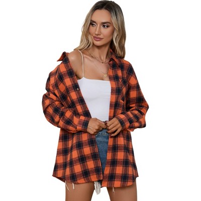 Clearlove Plaid Shirts for Women Oversized Long Sleeve Casual Button Down Blouse Top