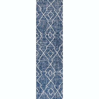 Carwa Blue/Ivory Synthetic Trellis 2x8 Area Rug