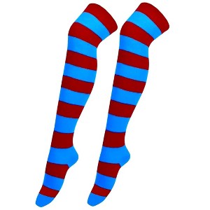 Striped Patterned Over the Knee High Socks from the Sock Panda (Women's Sizes Adult Medium) - Blue and Red - 1 of 3