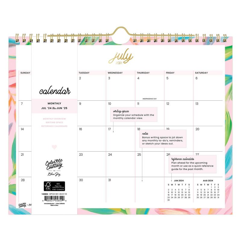 Color Me Courtney for Blue Sky June 2024-July 2025 Monthly Wall Calendar 11&#34;x8.75&#34; Aloha Pink, 3 of 4