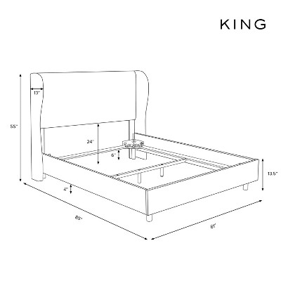 King Beige Linen Tufted Upholstered Wingback Bed